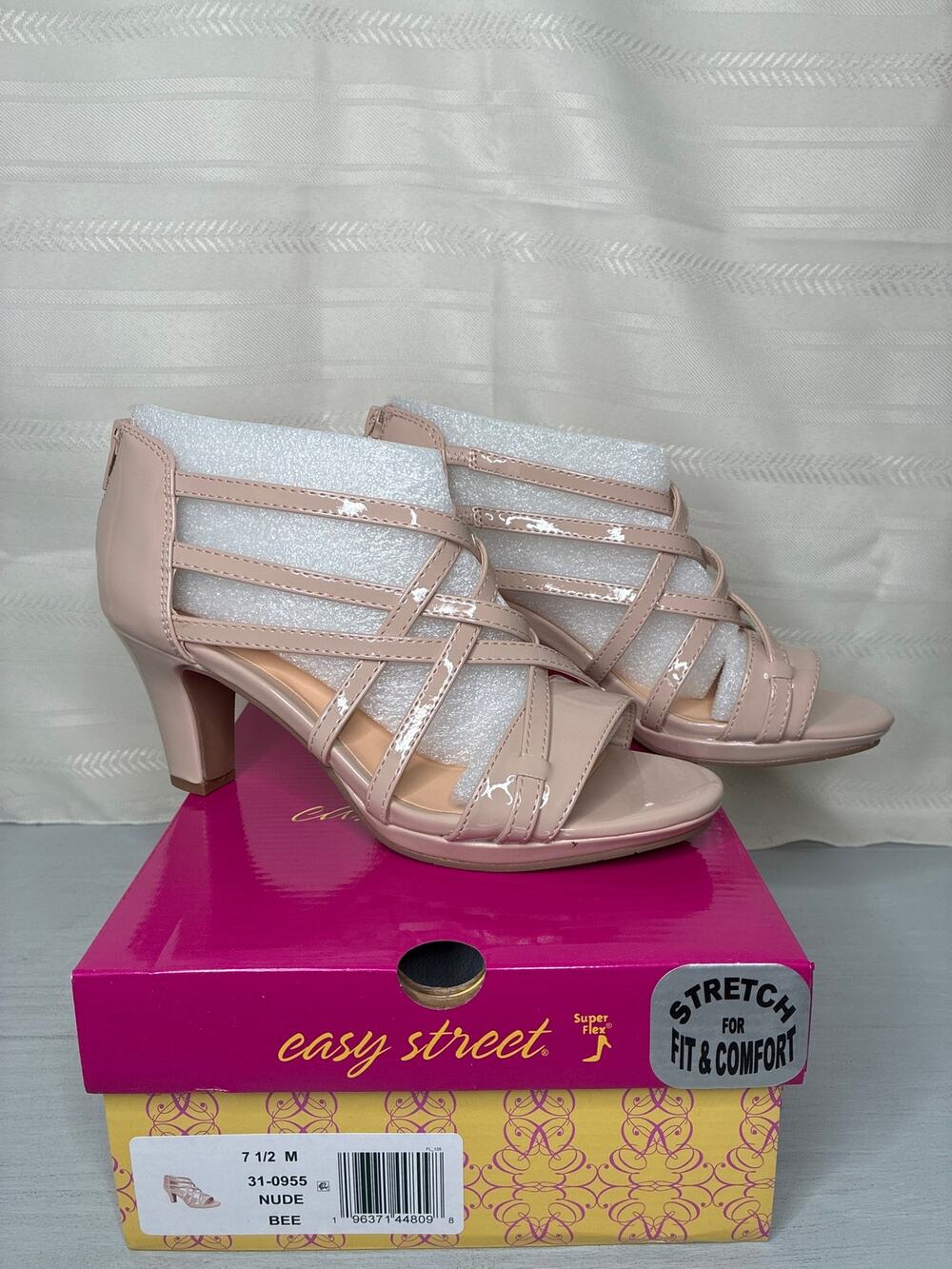 Easy Street Bee Zip Platform Sandals Nude Patent Womens Size 7.5